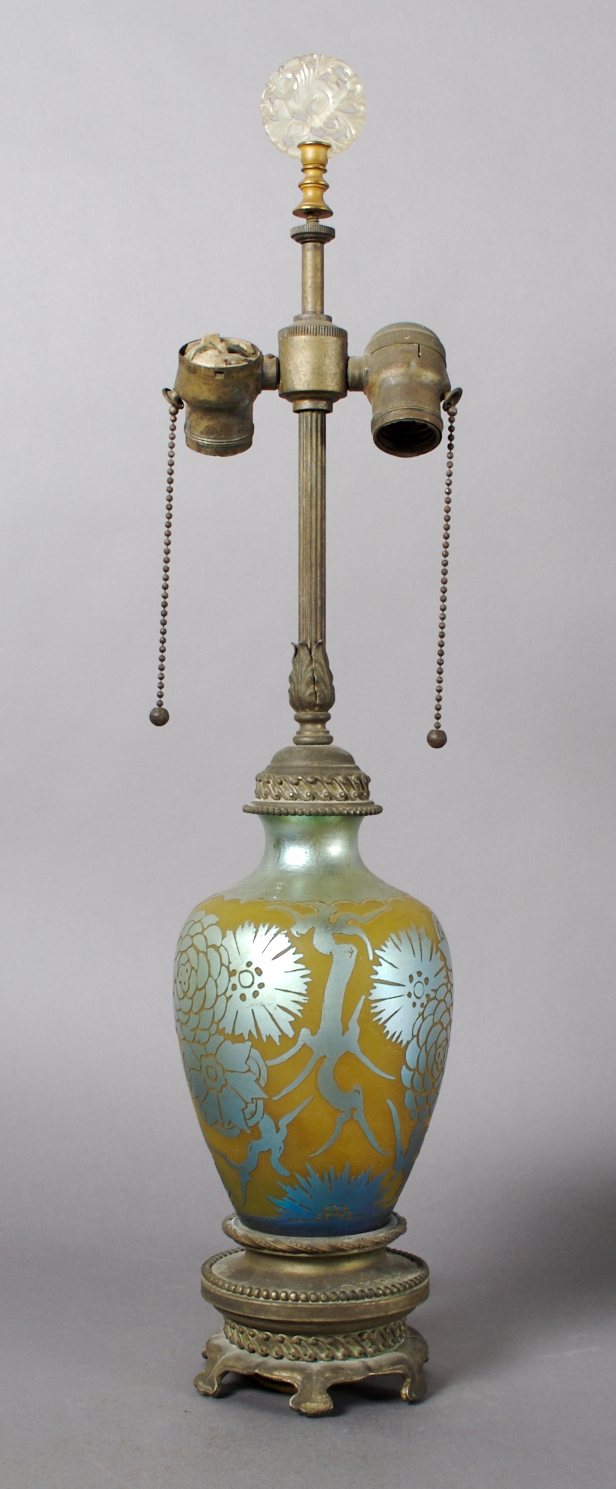 A Steuben Acid-Cut Lamp, Height of glass 8 inches.