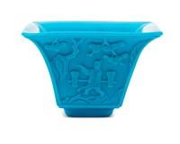A Turquoise-Blue Peking Glass Square Bowl Height 4 3/8 inches. — 19TH CENTURY