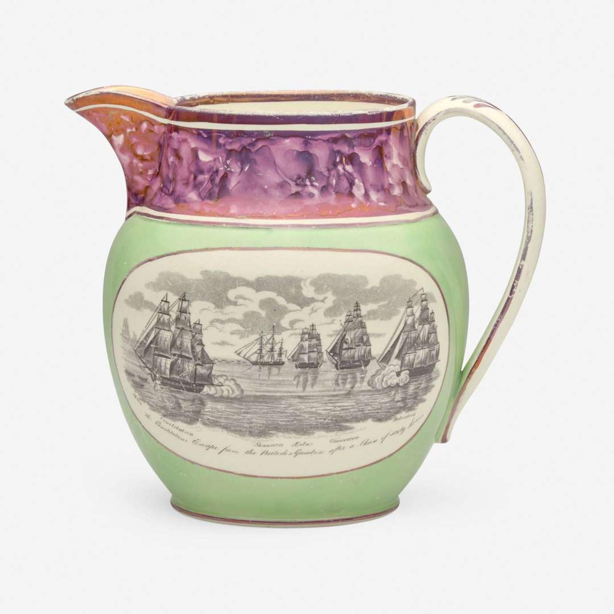 A Sunderland enamel and transfer-decorated pearlware jug England, circa 1812