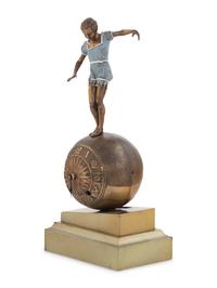 A Continental Cold-Painted Bronze Figural Mantel Clock