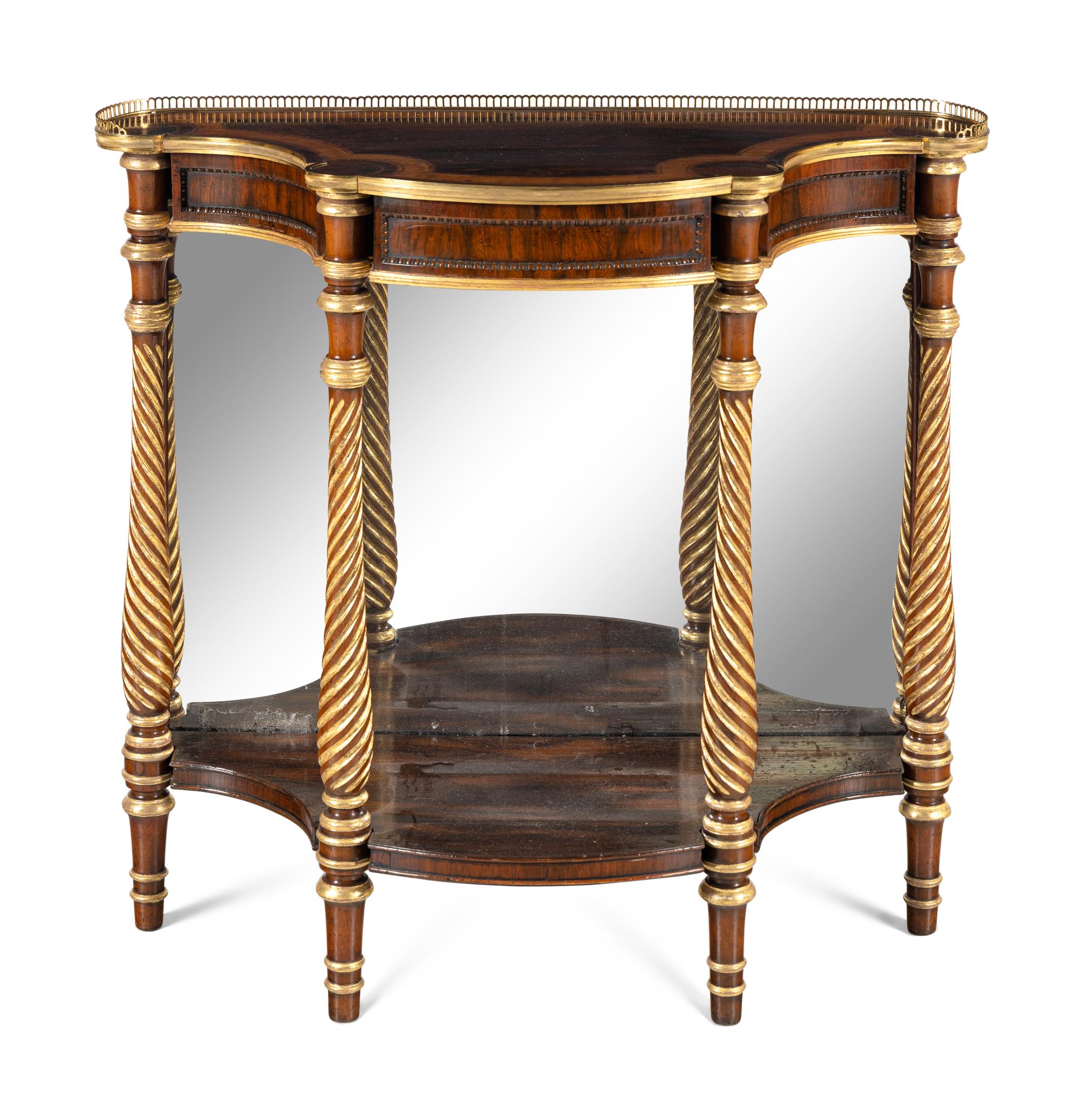 A Regency Rosewood, Parcel-Gilt and Brass Mounted Console Table