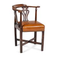 An English Oak and Walnut Corner Chair