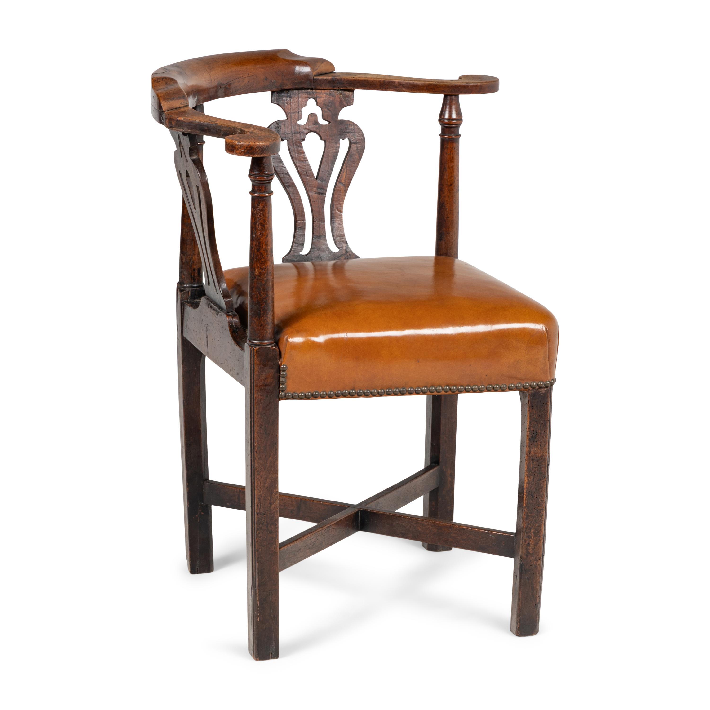 An English Oak and Walnut Corner Chair