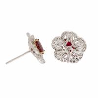 Burmese Ruby and Diamond Flower Earrings