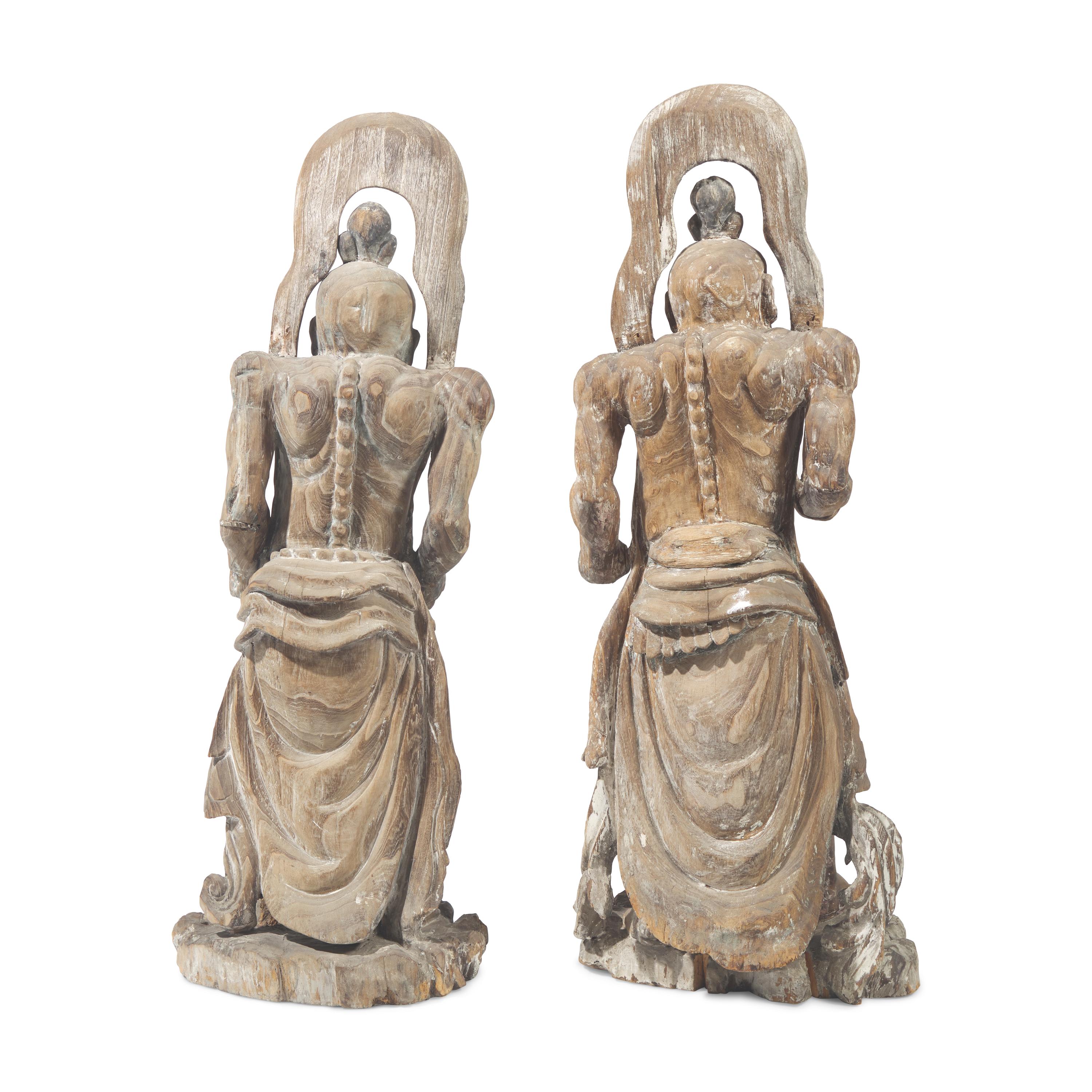 A Pair of Large Japanese Carved Wood Temple Guardians, 19th Century — 日本十九世紀 木雕天王像一對
