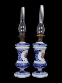 A Pair of Persian Market Opaline Glass Oil Lamps
