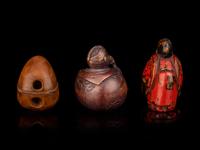 Three Japanese Carved Boxwood Figural-Form Netsuke