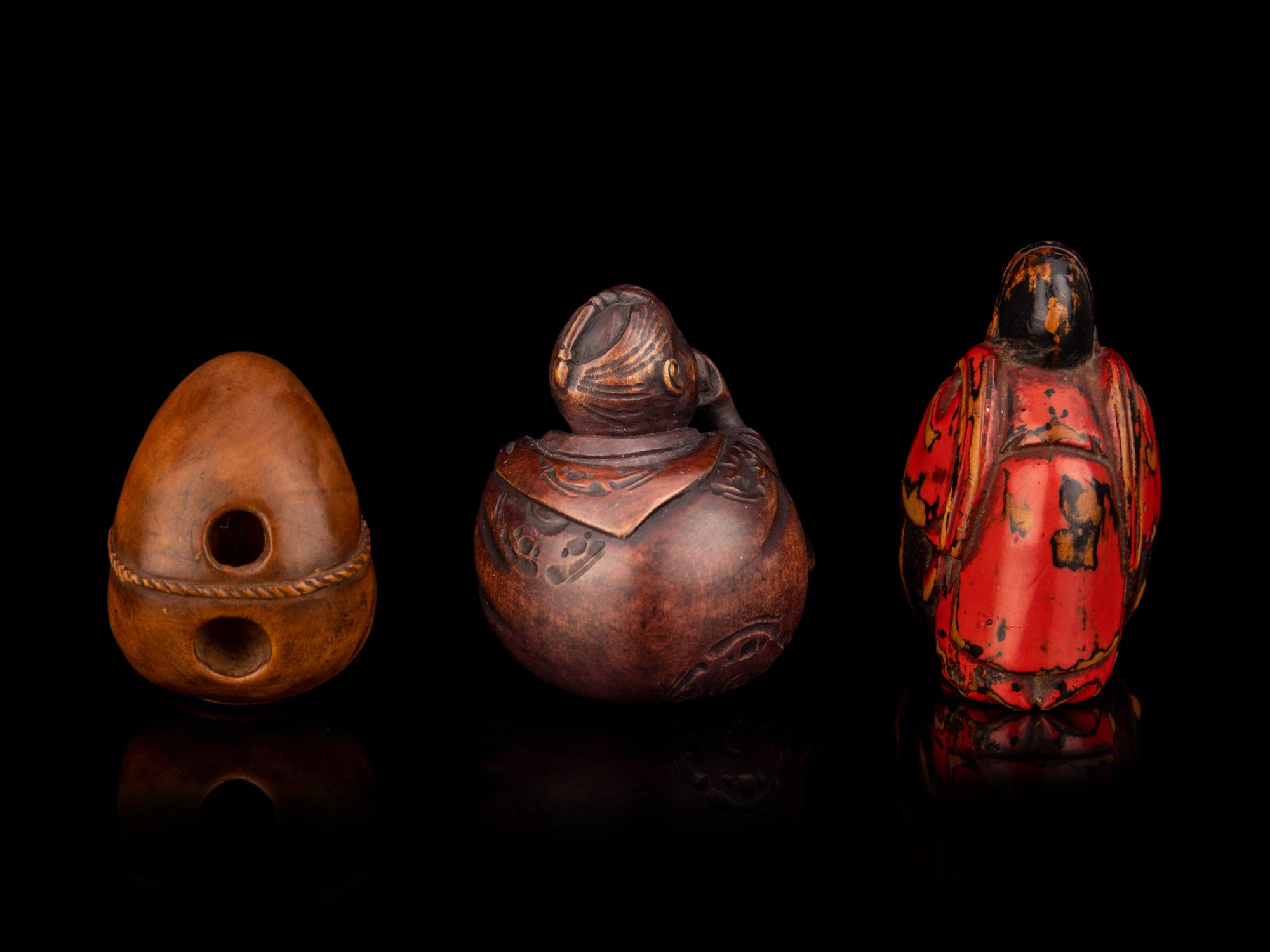 Three Japanese Carved Boxwood Figural-Form Netsuke