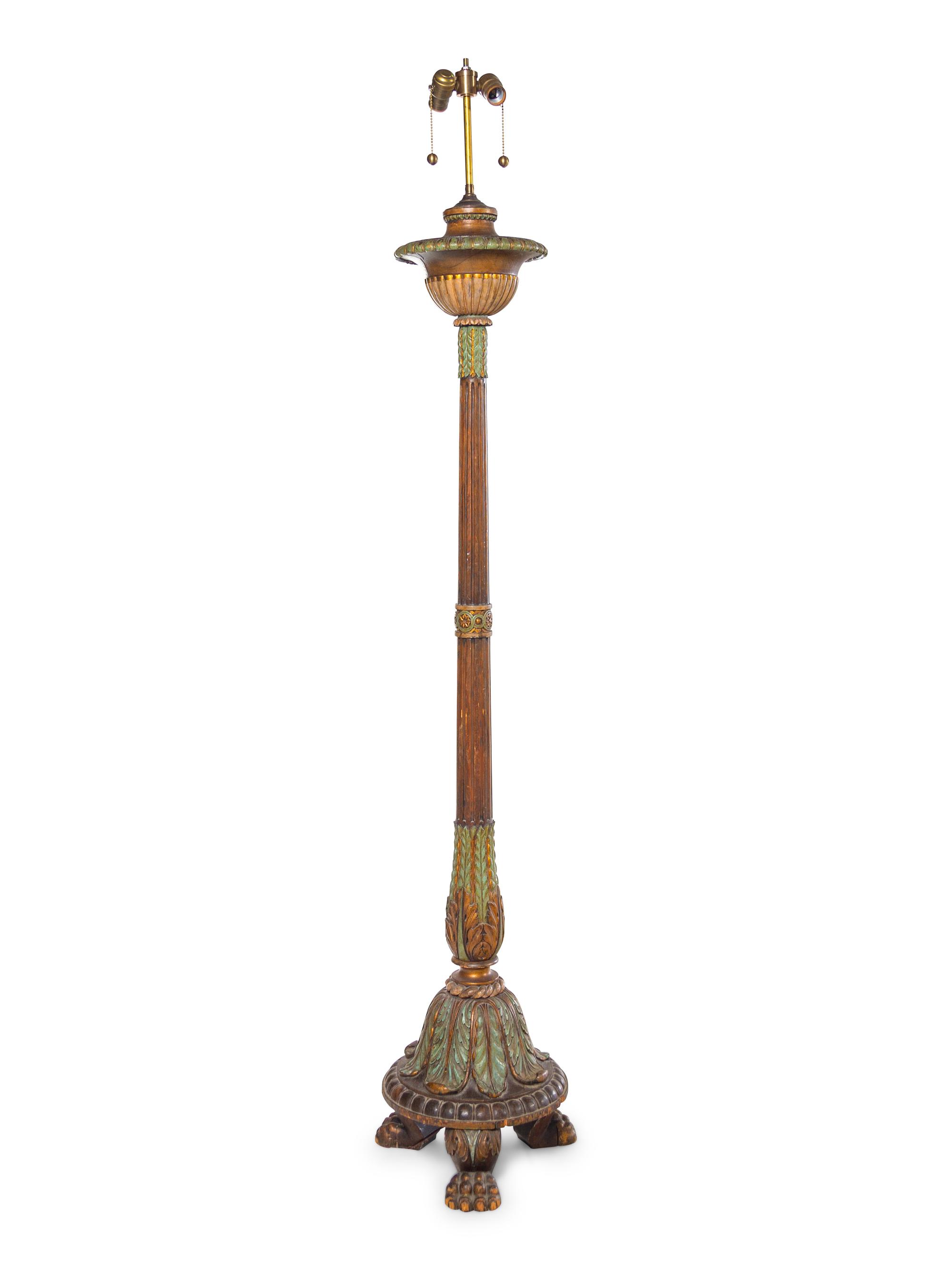 A Neoclassical Painted and Parcel Gilt Floor Lamp