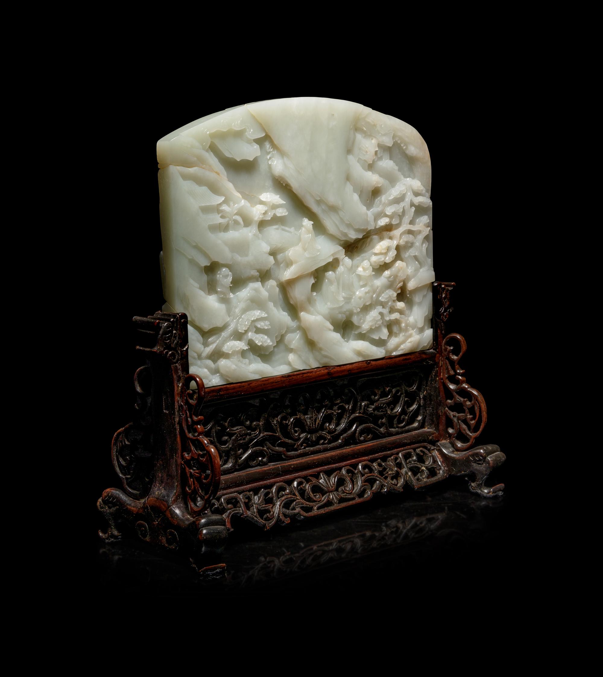 A Fine Pale Celadon Jade Table Screen