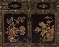A Pair of Chinese Gilt Decorated Black Lacquer Vitrine Cabinets