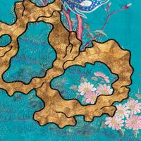 A Large Chinese Embroidered Silk Hanging Panel, Late 19th Century 清晚期 藍地綉花鳥大挂賬