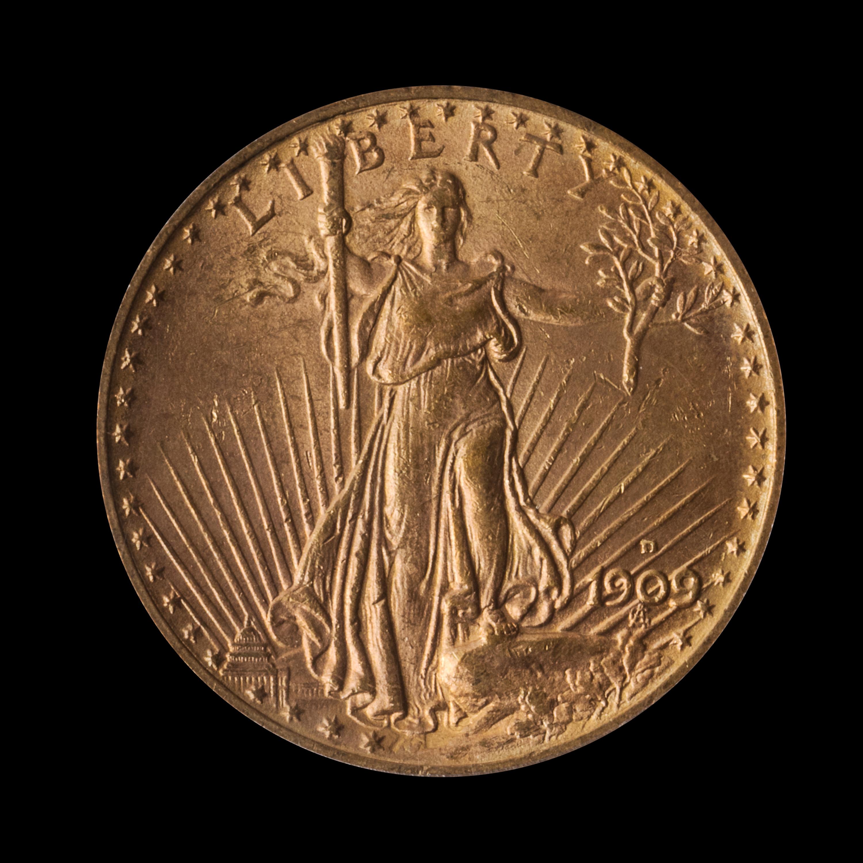 A United States 1909-D St. Gaudens $20 Gold Coin