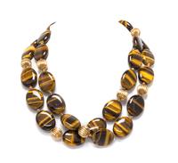 A Yellow Gold and Tiger's Eye Bead Necklace, 84.40 dwts.