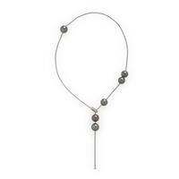 Mikimoto, Cultured Grey Pearl, Diamond, and White Gold Lariat Necklace