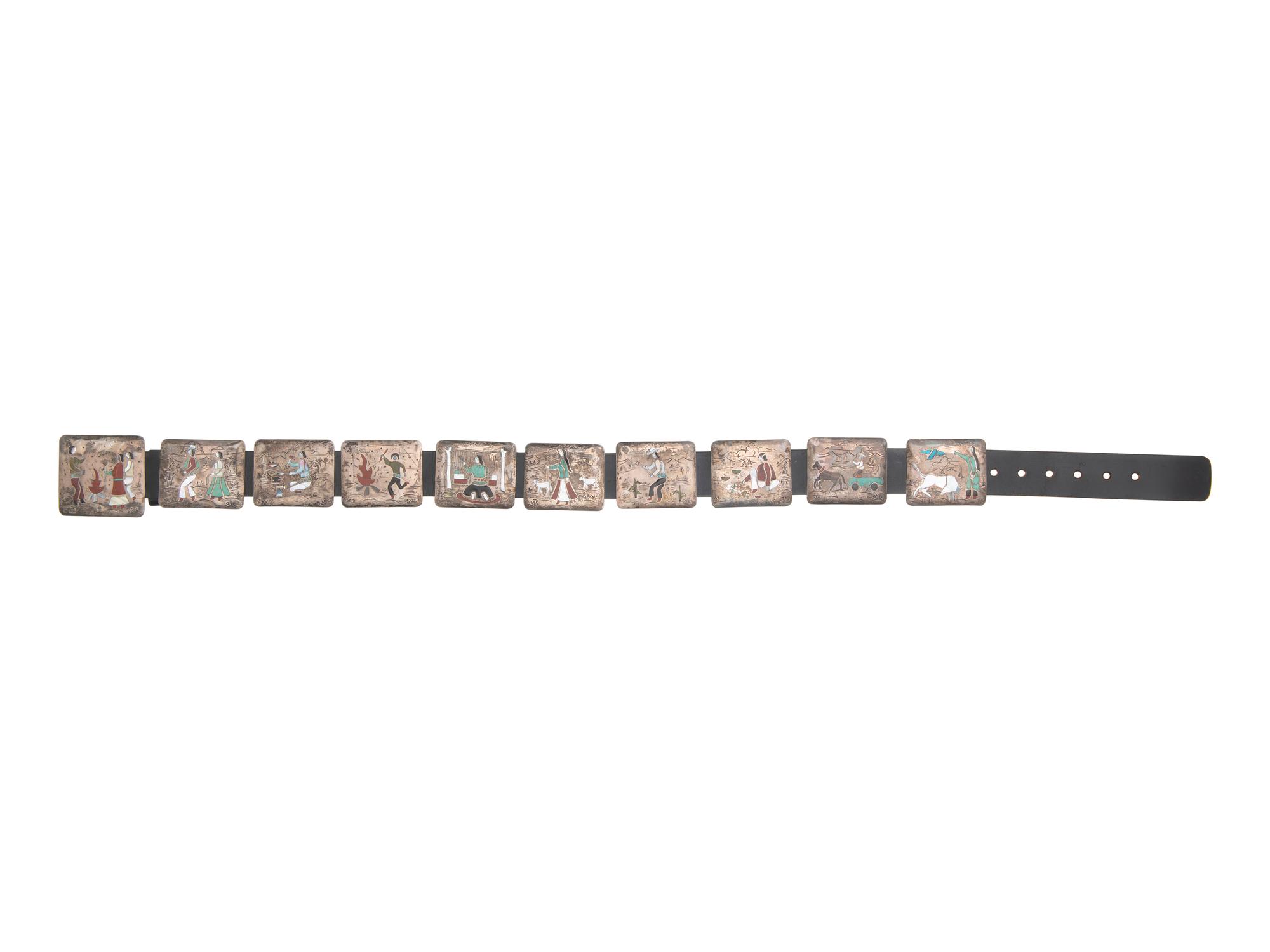 Silver and Channel Inlay Storyteller Concha Belt