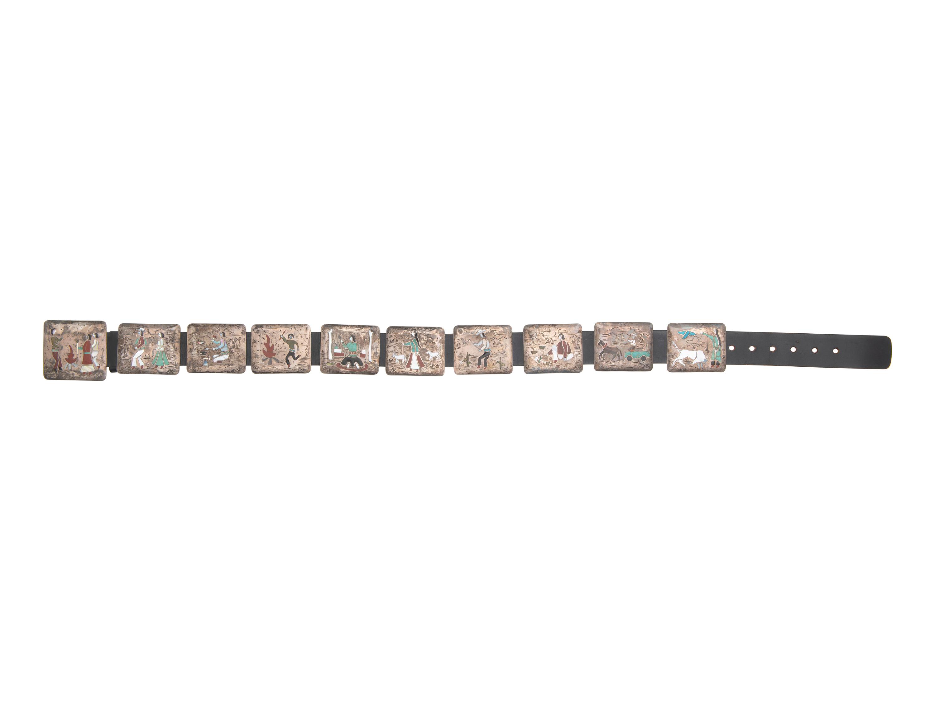 Silver and Channel Inlay Storyteller Concha Belt