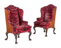 A Pair of Wingback Armchairs with Scalamandré Le Tigre Velvet Upholstery