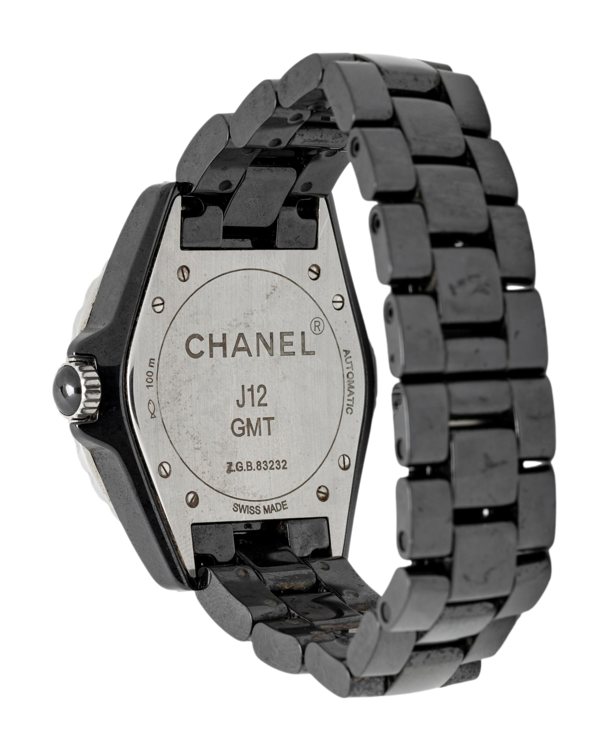 CHANEL, STEEL AND BLACK CERAMIC 'J12 GMT' WATCH