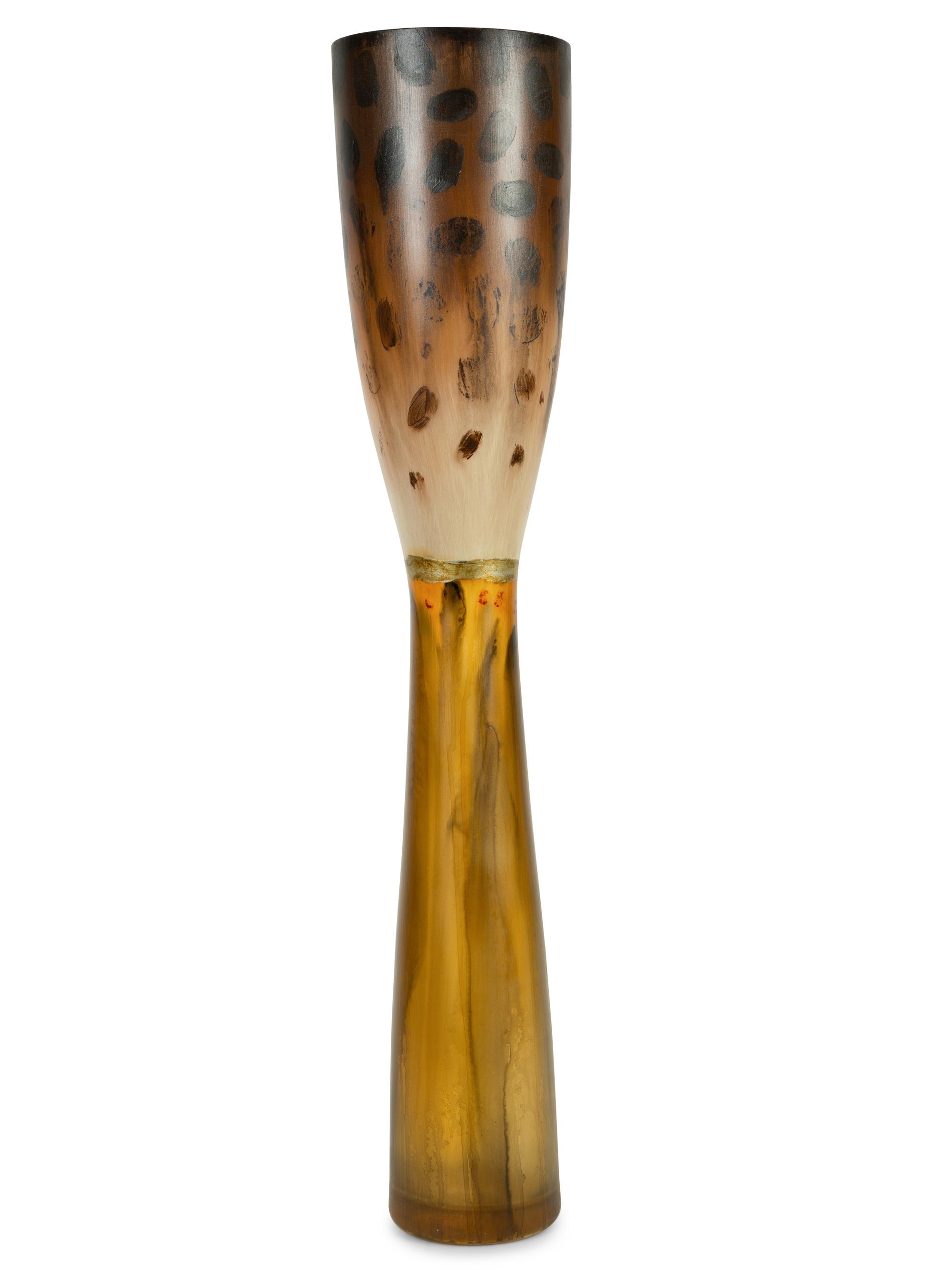 An Art Glass Hand-Painted Tall Vase — 20TH CENTURY