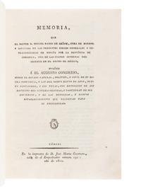 RAMOS ARÍSPE, Miguel. Memoria que el Doctor D. Miguel Ramos de Arispe, Cura de Borbon, y Diputado en las Presentes Cortes Generales y Extraordinarias de España por la provincia de Cohauila, una de las cuatro internas del oriente en el reyno de Mexico, presenta a el augusto Congreso, sobre el estado natural, politico, y civil de su dicha provincia, y las del nuevo reyno de Leon, nuevo Santander, y los Texas . Cádiz: José María Guerrero, 1812.