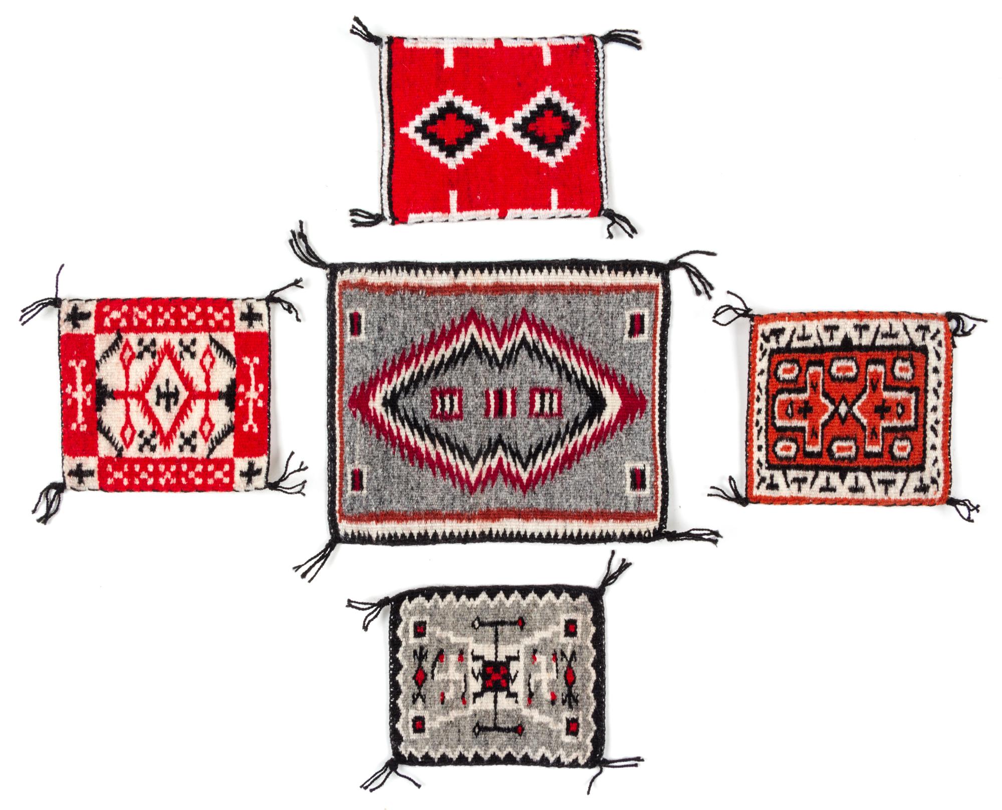 Five Navajo Wool Rugs Largest: 6 1/4 x 5 inches.