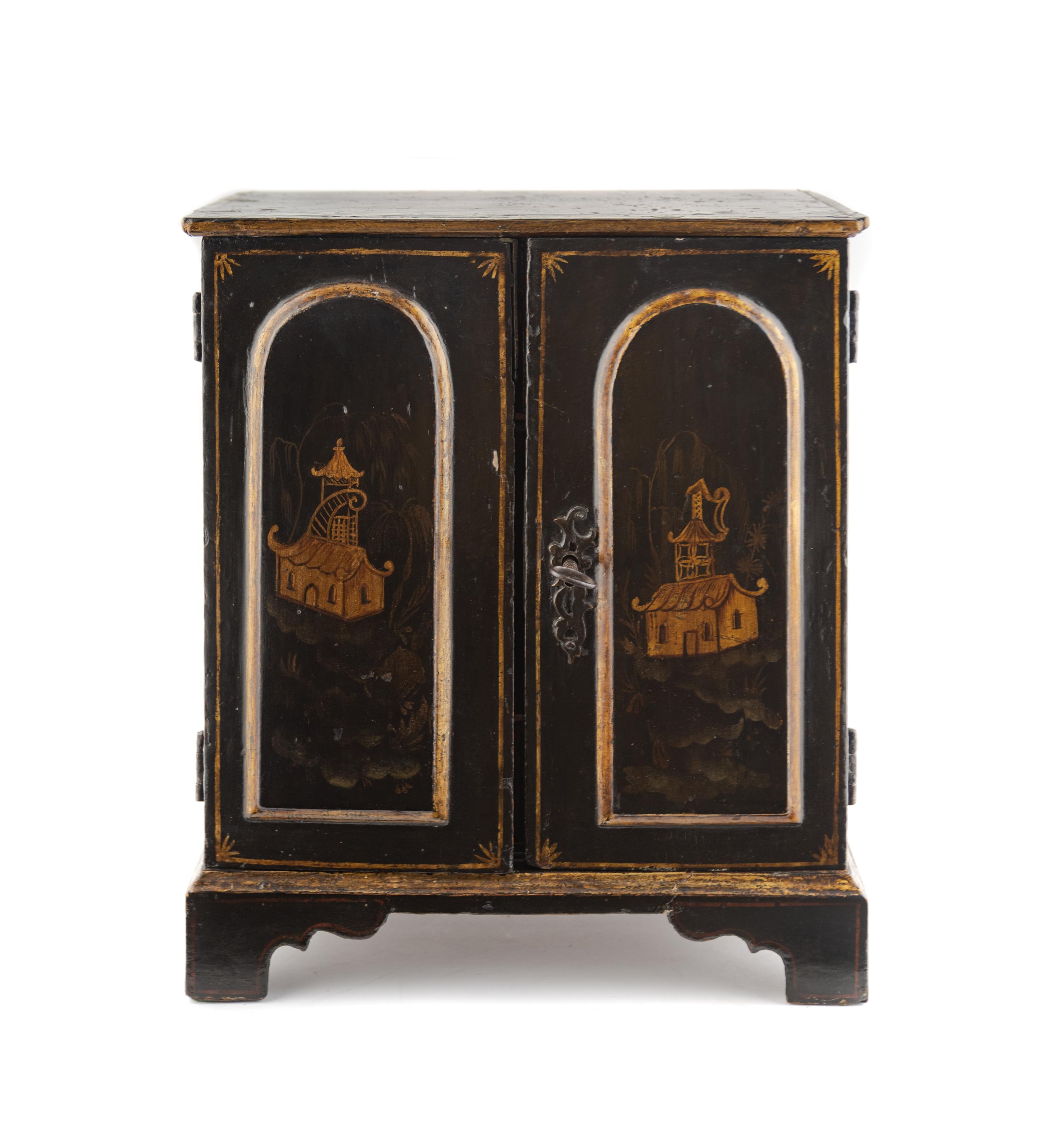 A George III Japanned Jewelry Cabinet