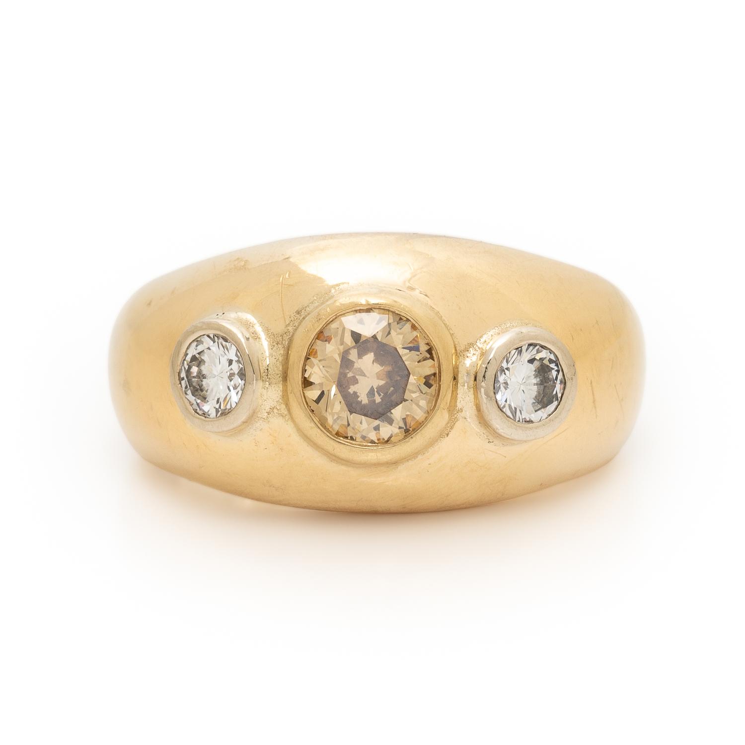 Colored Diamond, Diamond, and Yellow Gold Ring