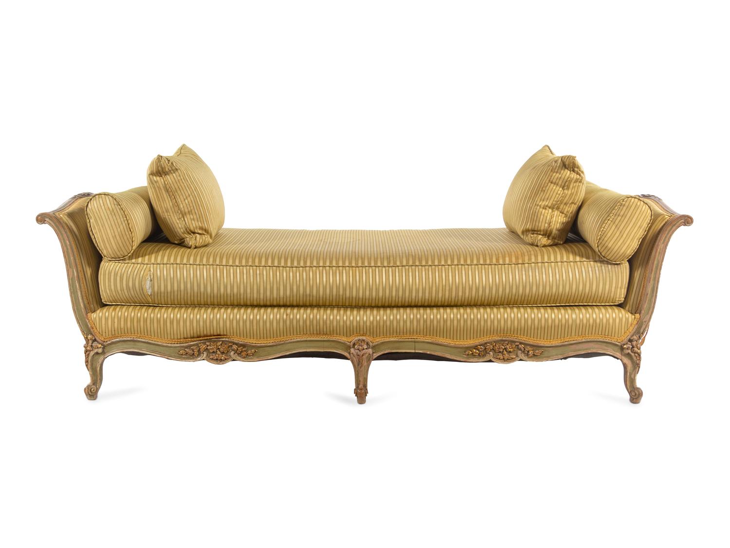 A Louis XV Painted and Parcel Gilt Daybed
