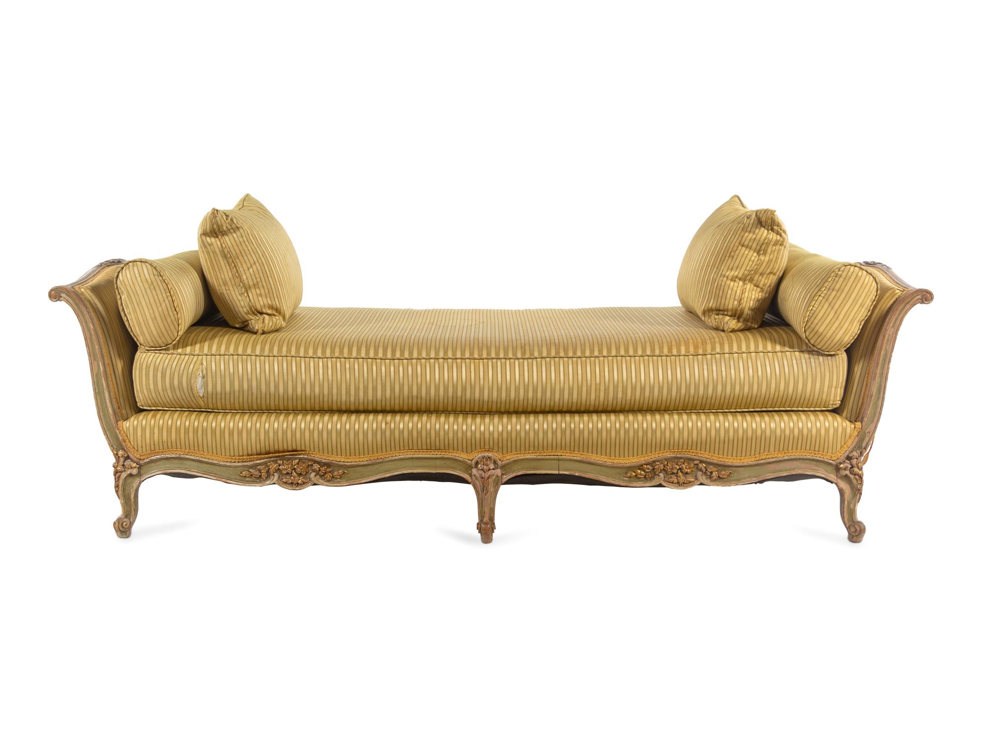 A Louis XV Painted and Parcel Gilt Daybed