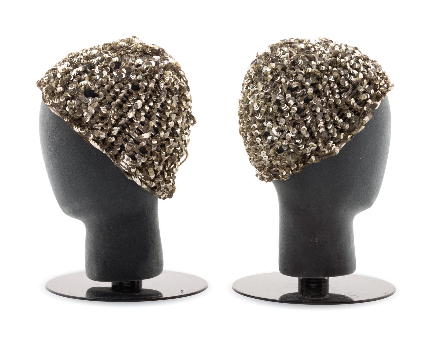 Two Issey Miyake Knit and Sequin Hats, 1970-80s