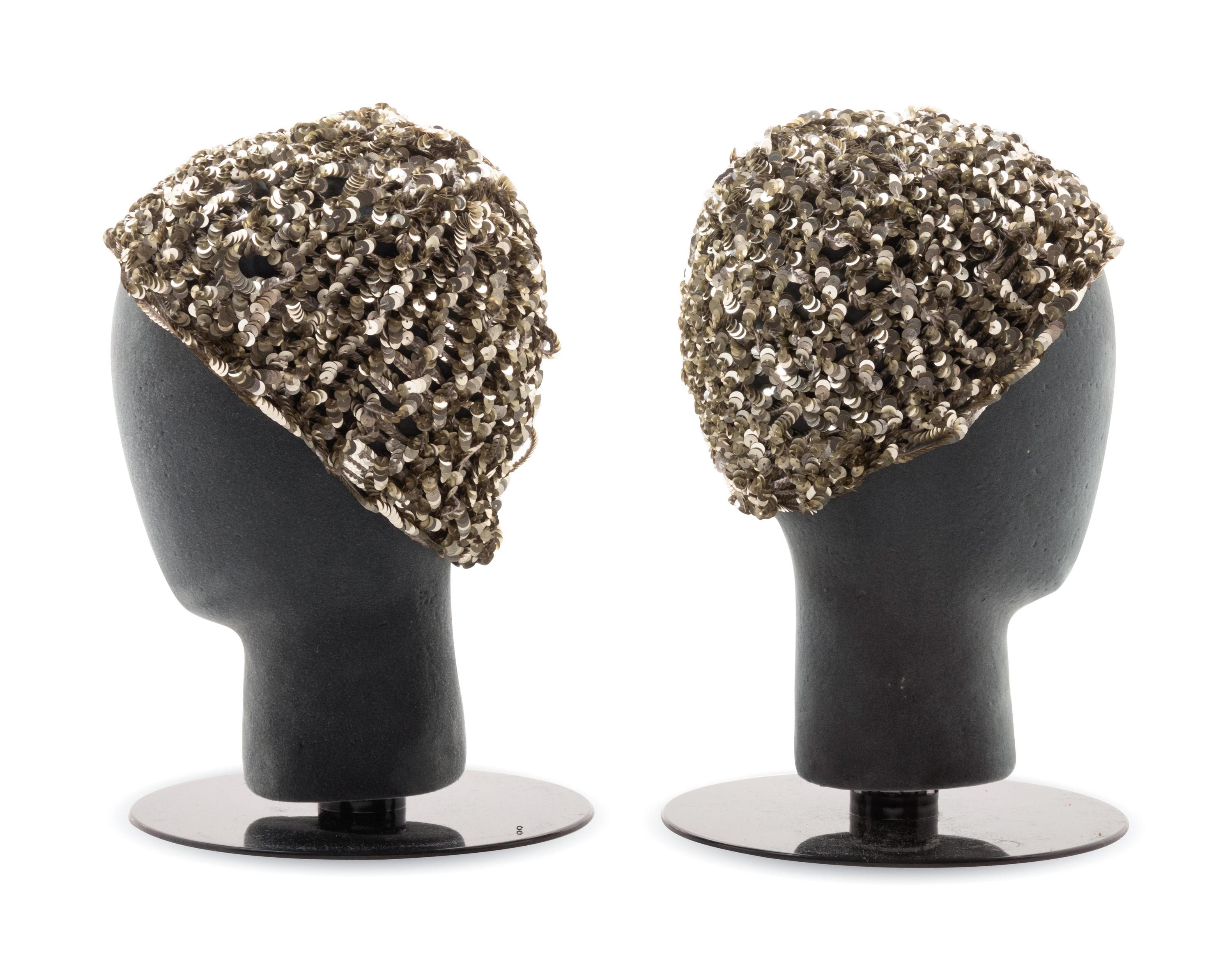 Two Issey Miyake Knit and Sequin Hats, 1970-80s