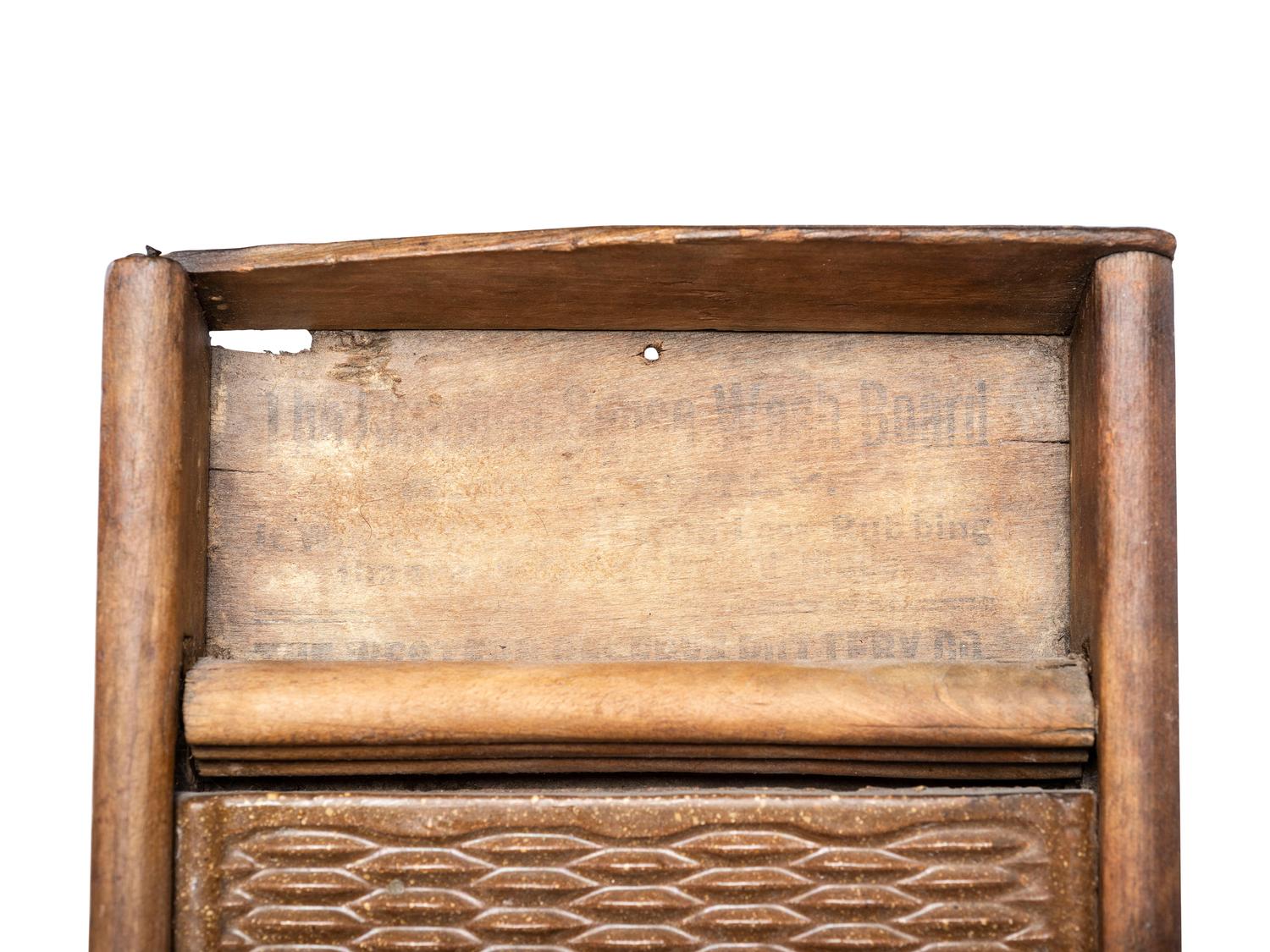 A Western Reserve Pottery Co. Miniature or Toy Stoneware and Wood 'Common Sense' Washboard