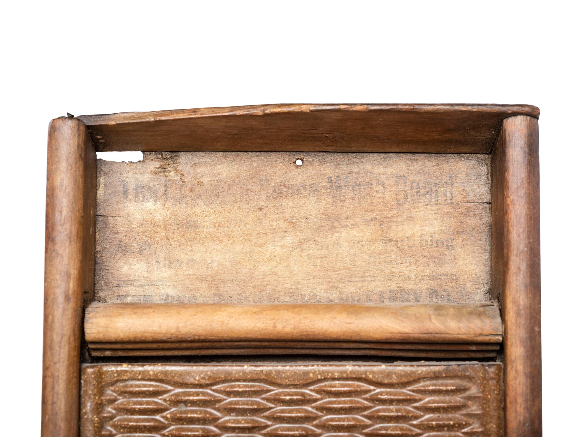 A Western Reserve Pottery Co. Miniature or Toy Stoneware and Wood 'Common Sense' Washboard