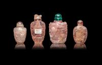 Four Chinese Rose Quartz Snuff Bottles