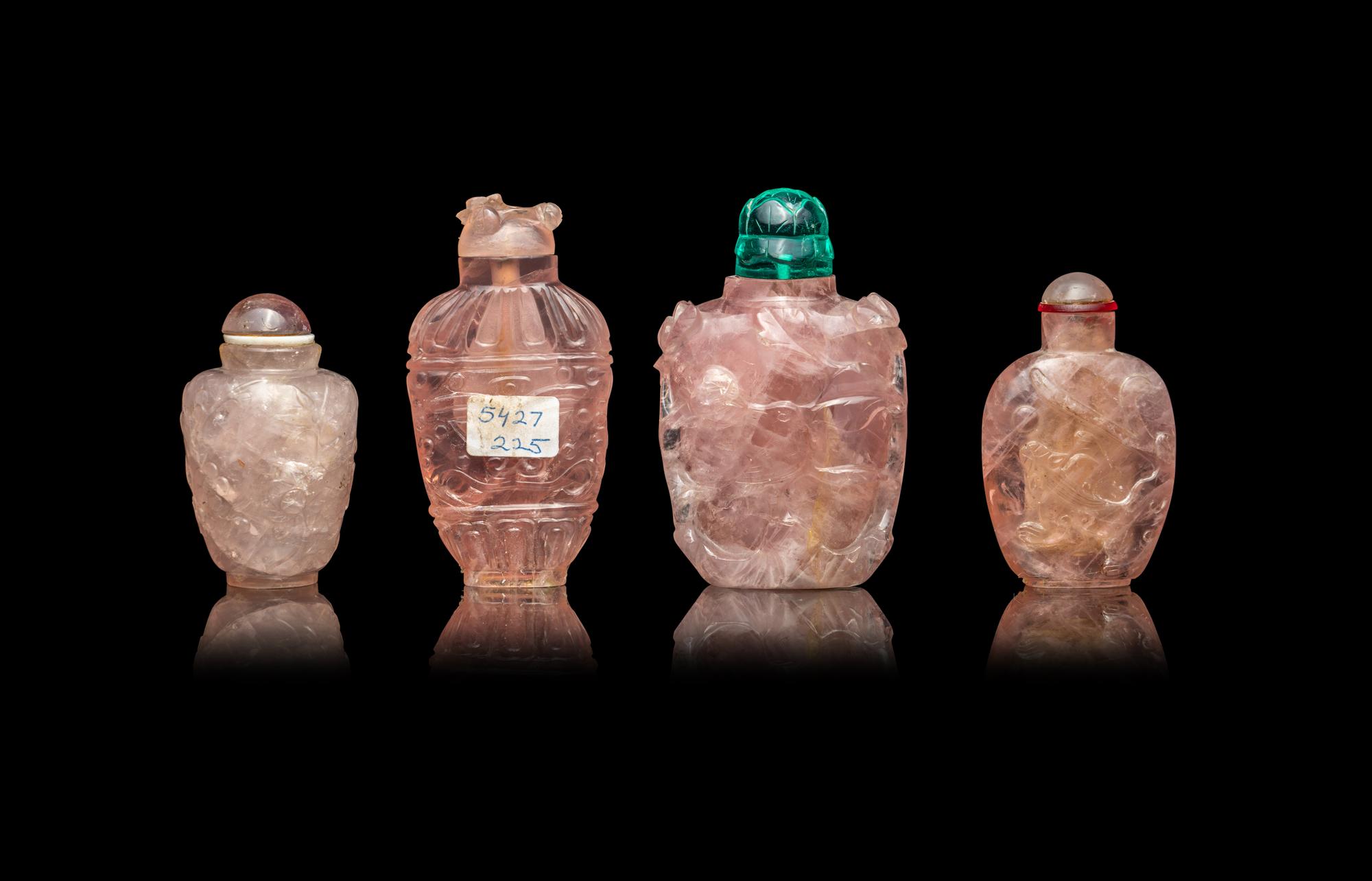 Four Chinese Rose Quartz Snuff Bottles