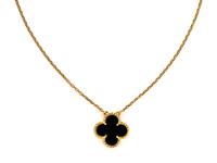 VAN CLEEF & ARPELS, YELLOW GOLD AND ONYX 'ALHAMBRA' PENDANT/NECKLACE