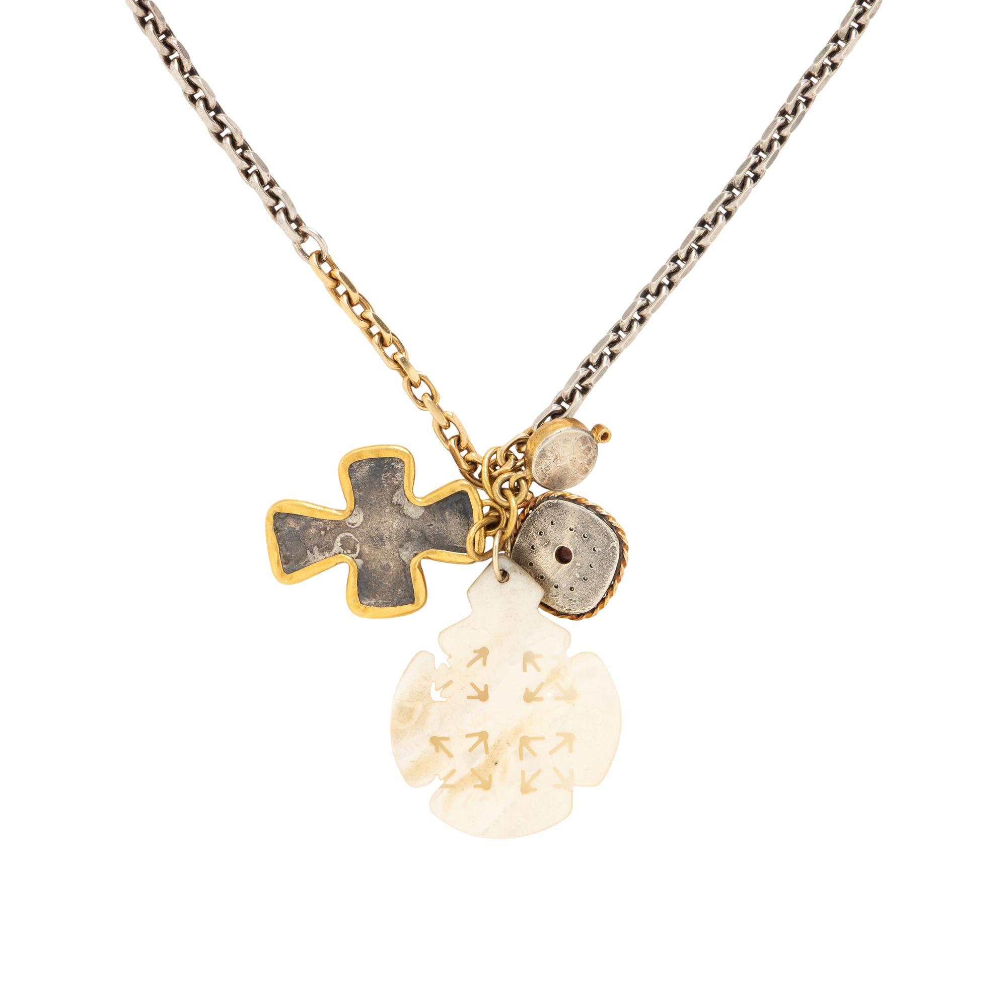 Silver, Yellow Gold, and Multigem Charm Necklace and Chatelaine