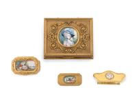 Four Continental Miniature Inset Gilt Metal Articles