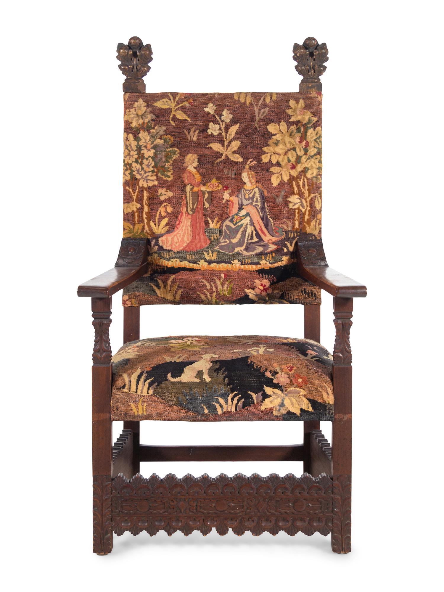 A Spanish Baroque Style Walnut Armchair