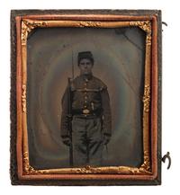 [CIVIL WAR]. Sixth plate tintype of a double-armed federal infantryman.