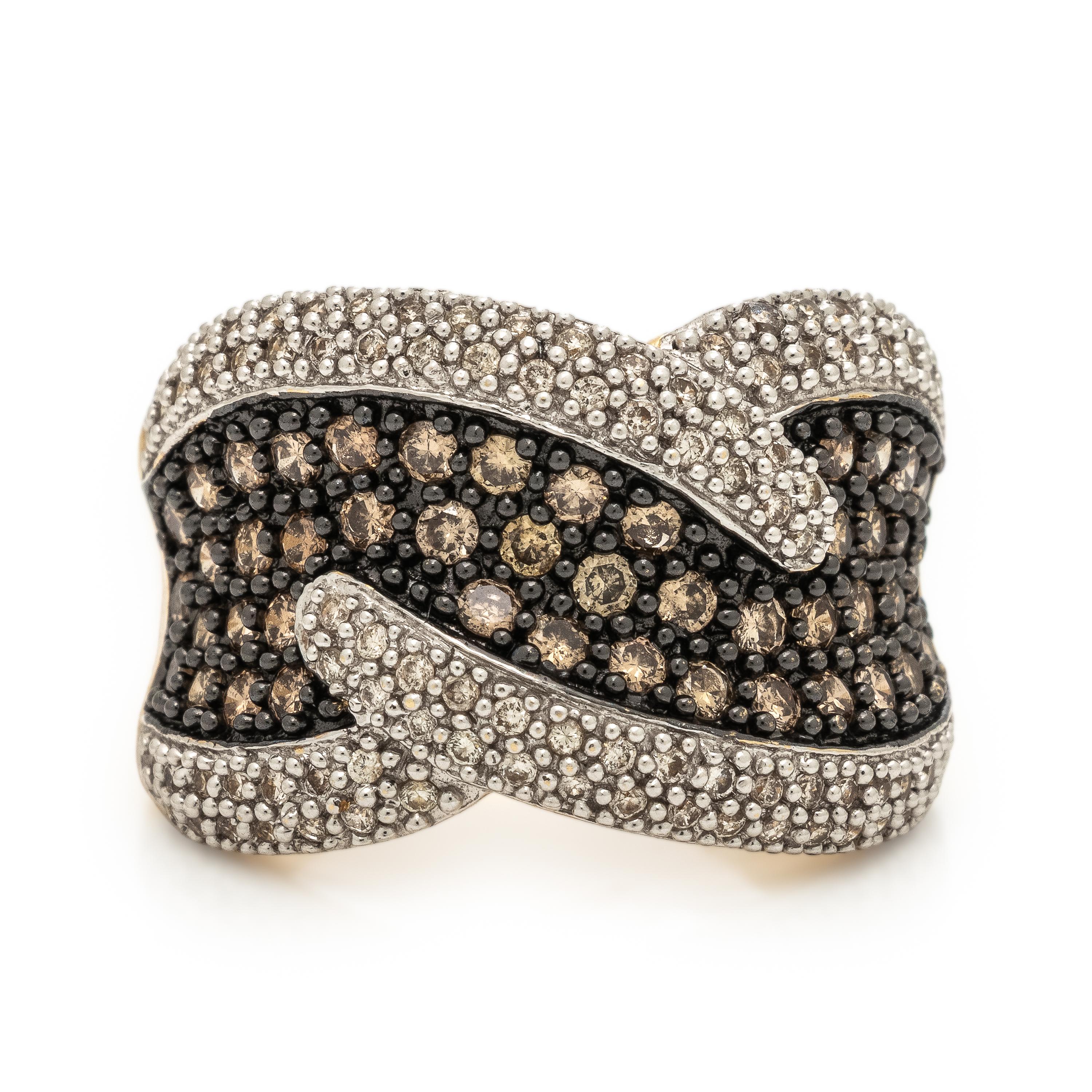 Diamond, Brown Diamond, Yellow Gold, and Blackened Gold Ring