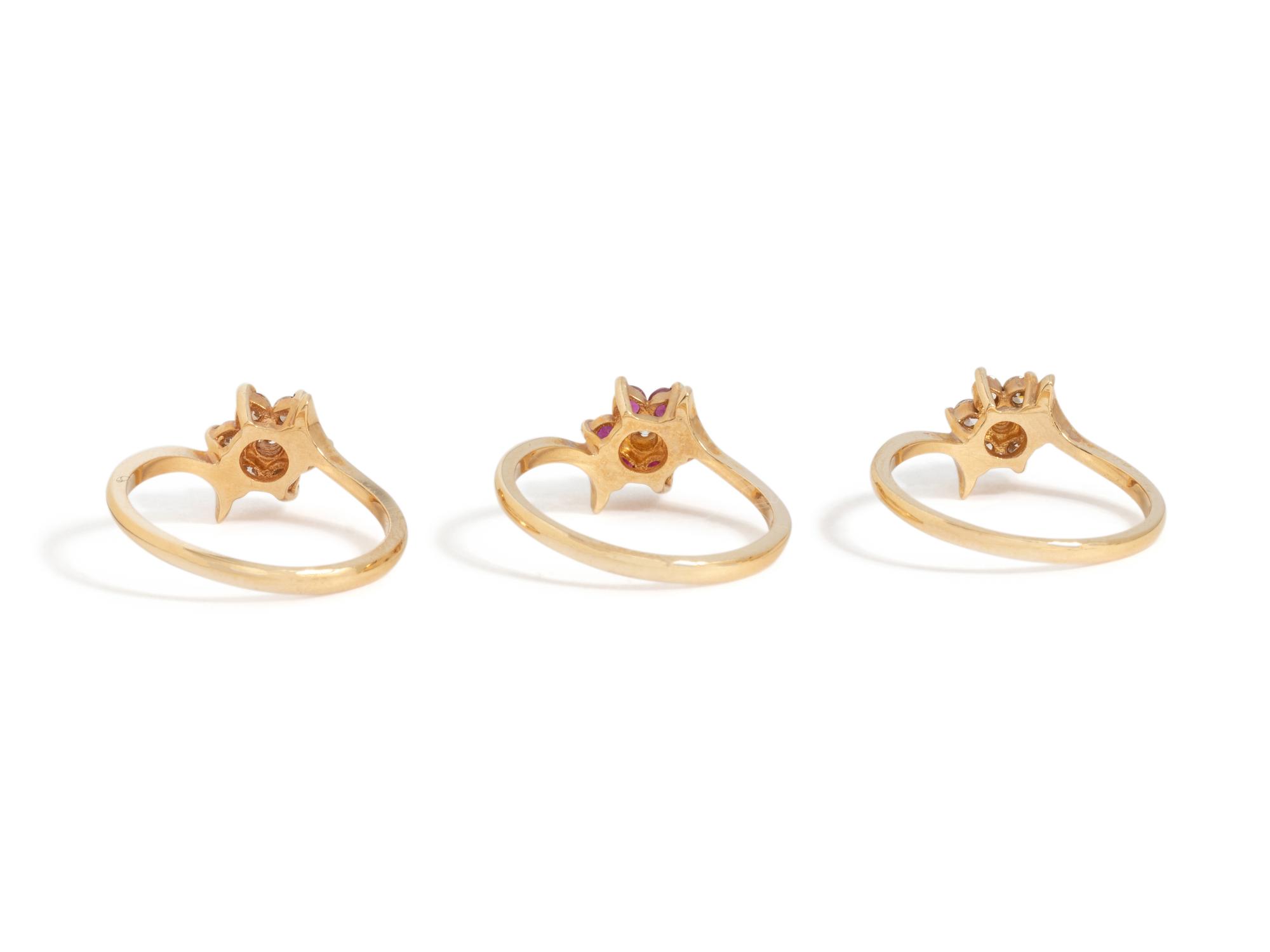 COLLECTION OF YELLOW GOLD, DIAMOND AND RUBY RINGS