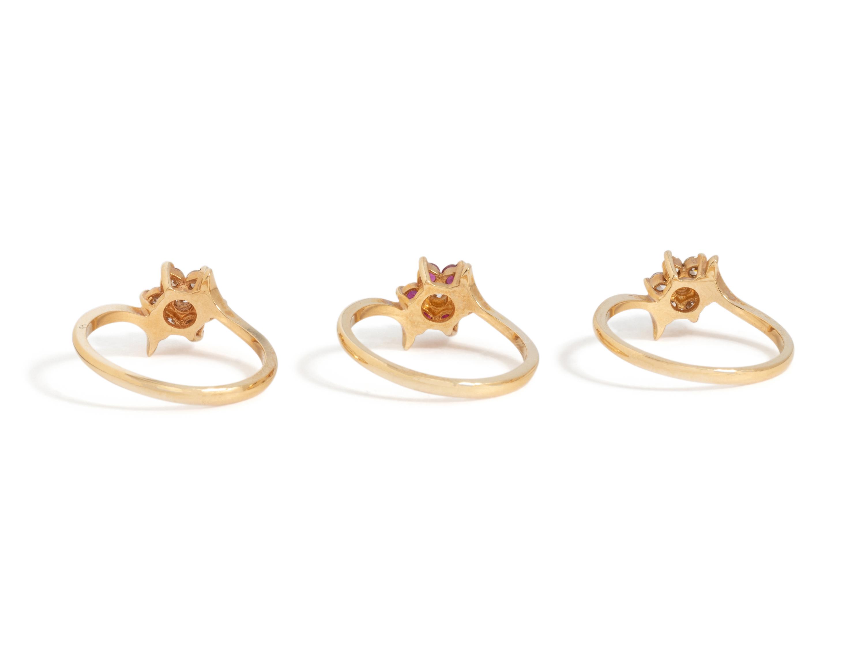 COLLECTION OF YELLOW GOLD, DIAMOND AND RUBY RINGS