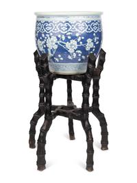 A Large Chinese Blue and White Porcelain Fishbowl with Stand