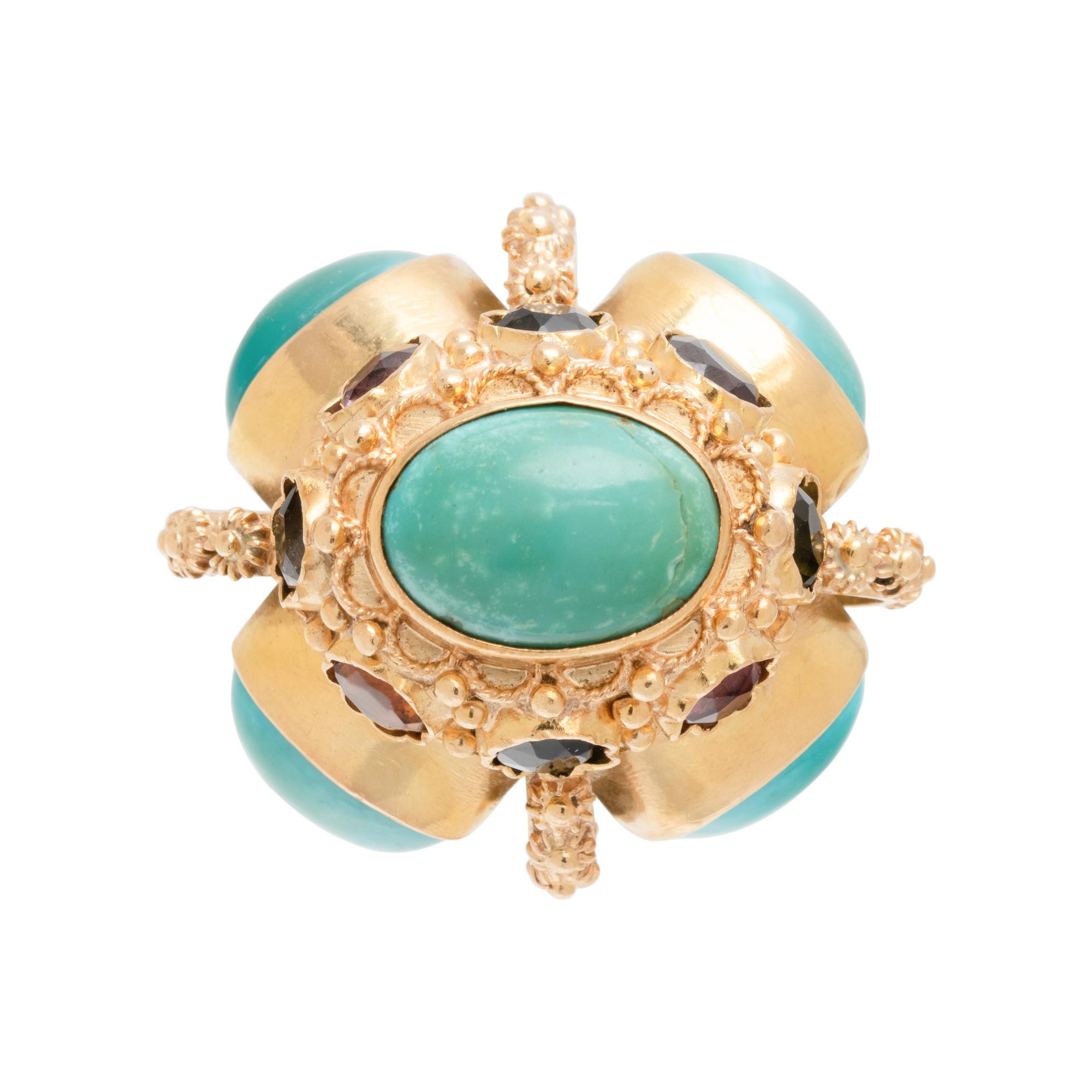 YELLOW GOLD AND MULTIGEM CROWN PENDANT