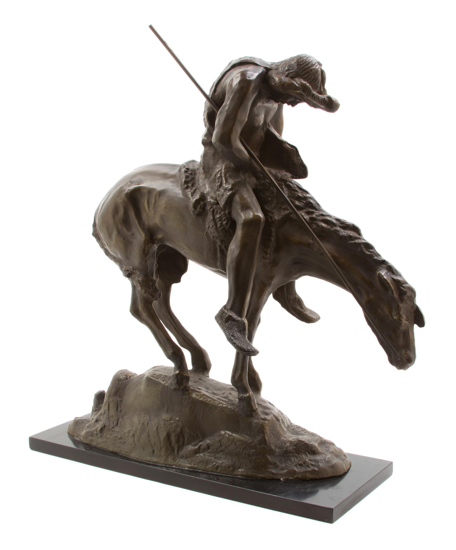 An American Bronze Sculpture, after James Frasier, Width overall 22 1/2 inches.