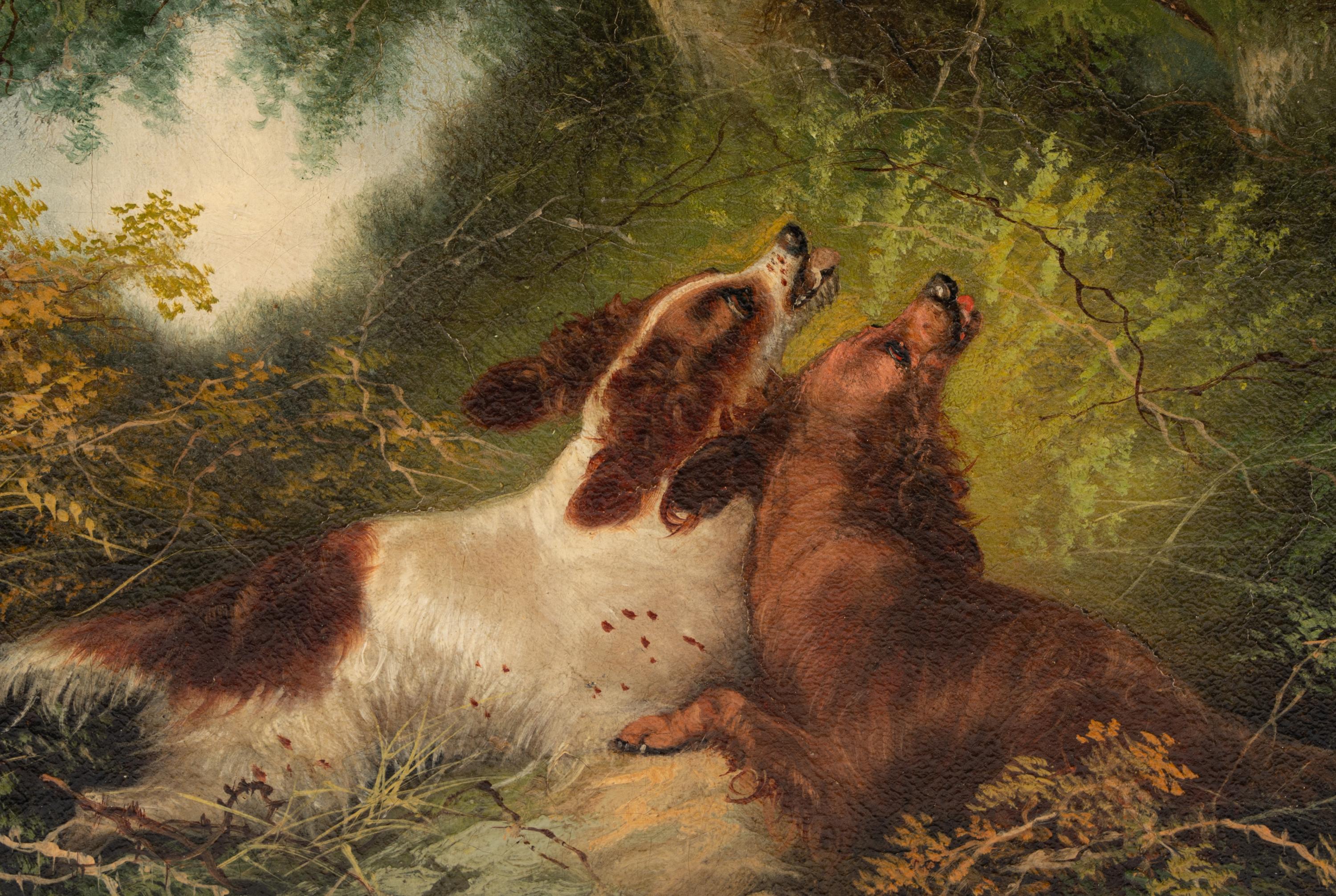 Two Hounds Chasing a Pheasant