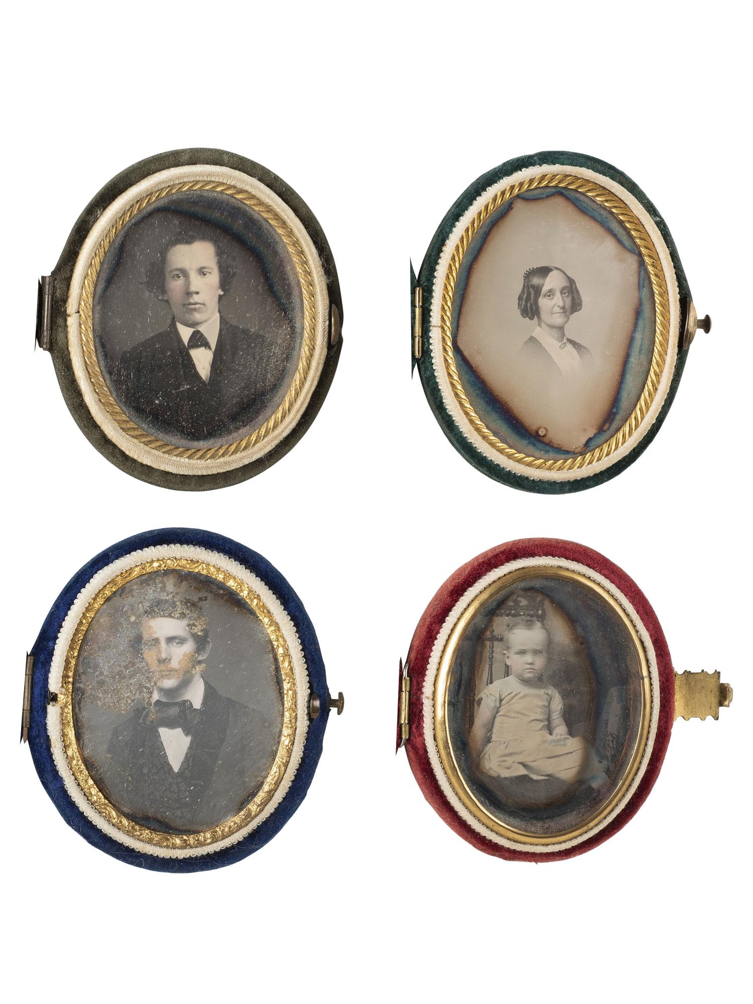 [EARLY PHOTOGRAPHY]. 24 daguerreotypes housed in oval velvet cases.