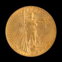 A United States 1908 Saint-Gaudens: No Motto $20 Gold Coin